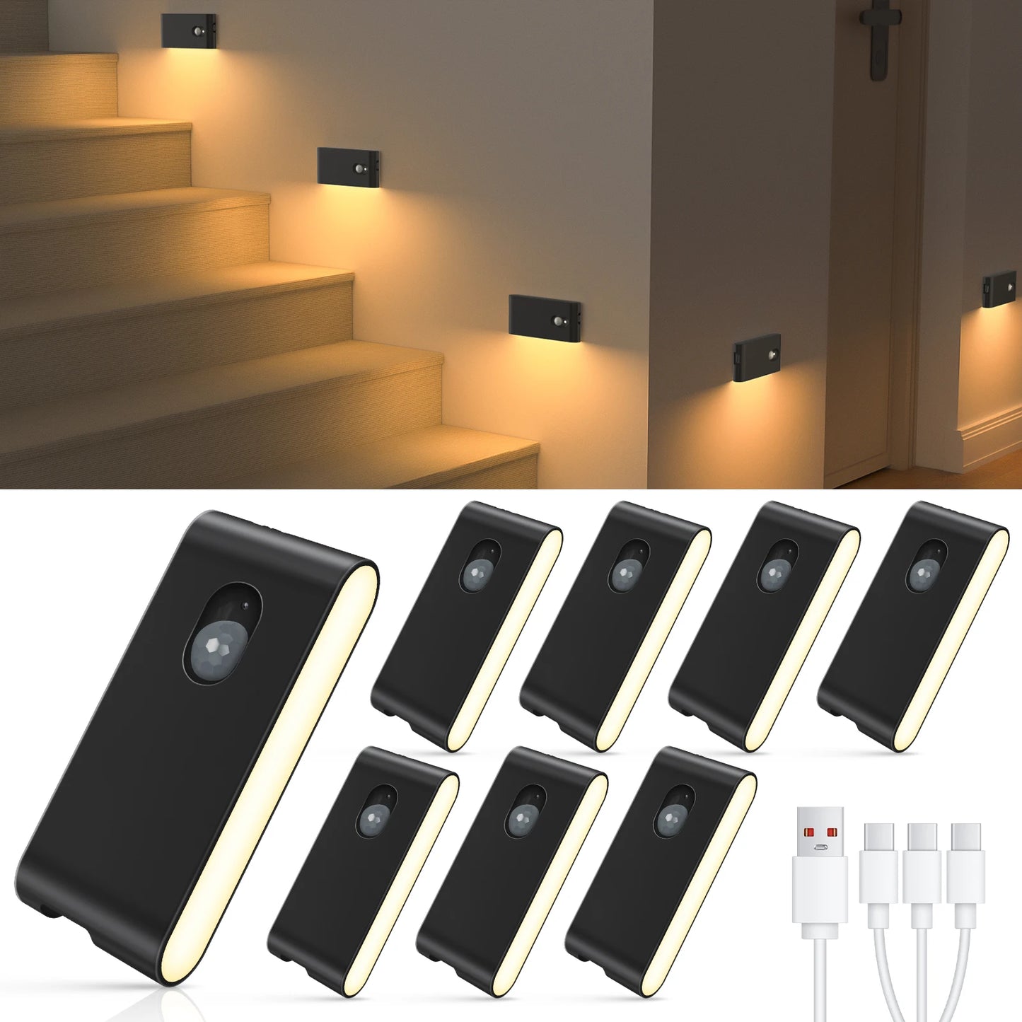 Willed Motion Sensor Wireless Stair Lights Battery Rechargeable Night Lights