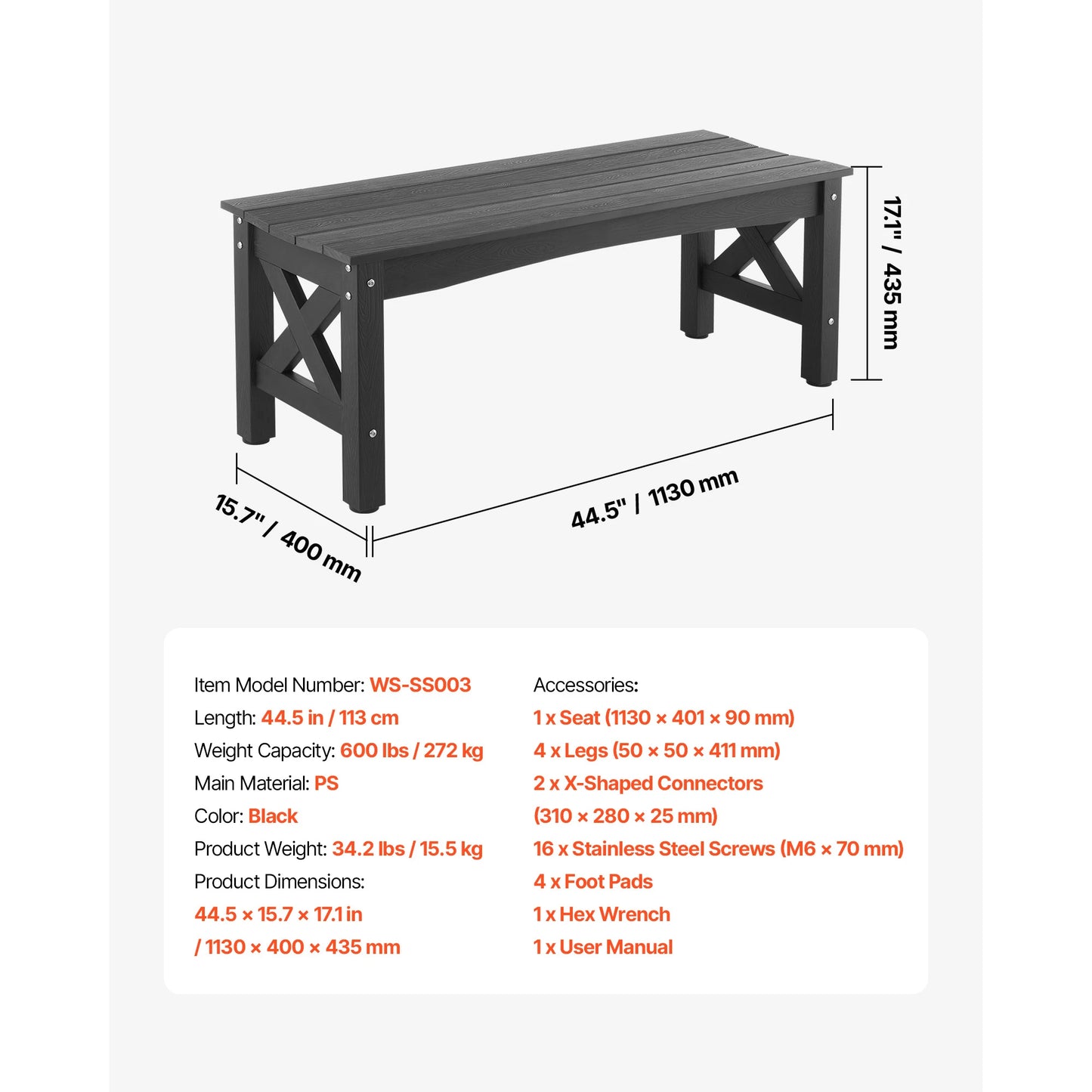 SucceBuy Outdoor Bench Wood And Metal Garden Bench