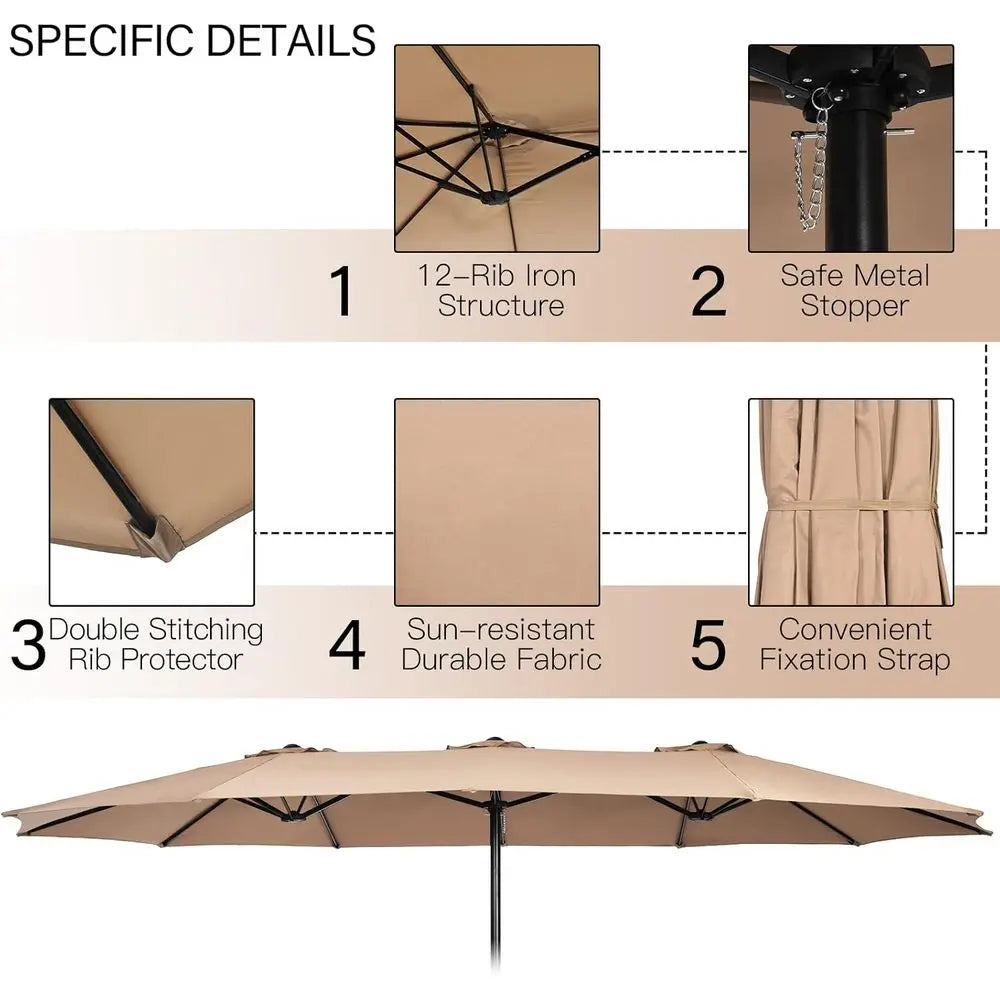 Extra-Large Double-Sided Patio Umbrella With Crank 12-Rib Frame