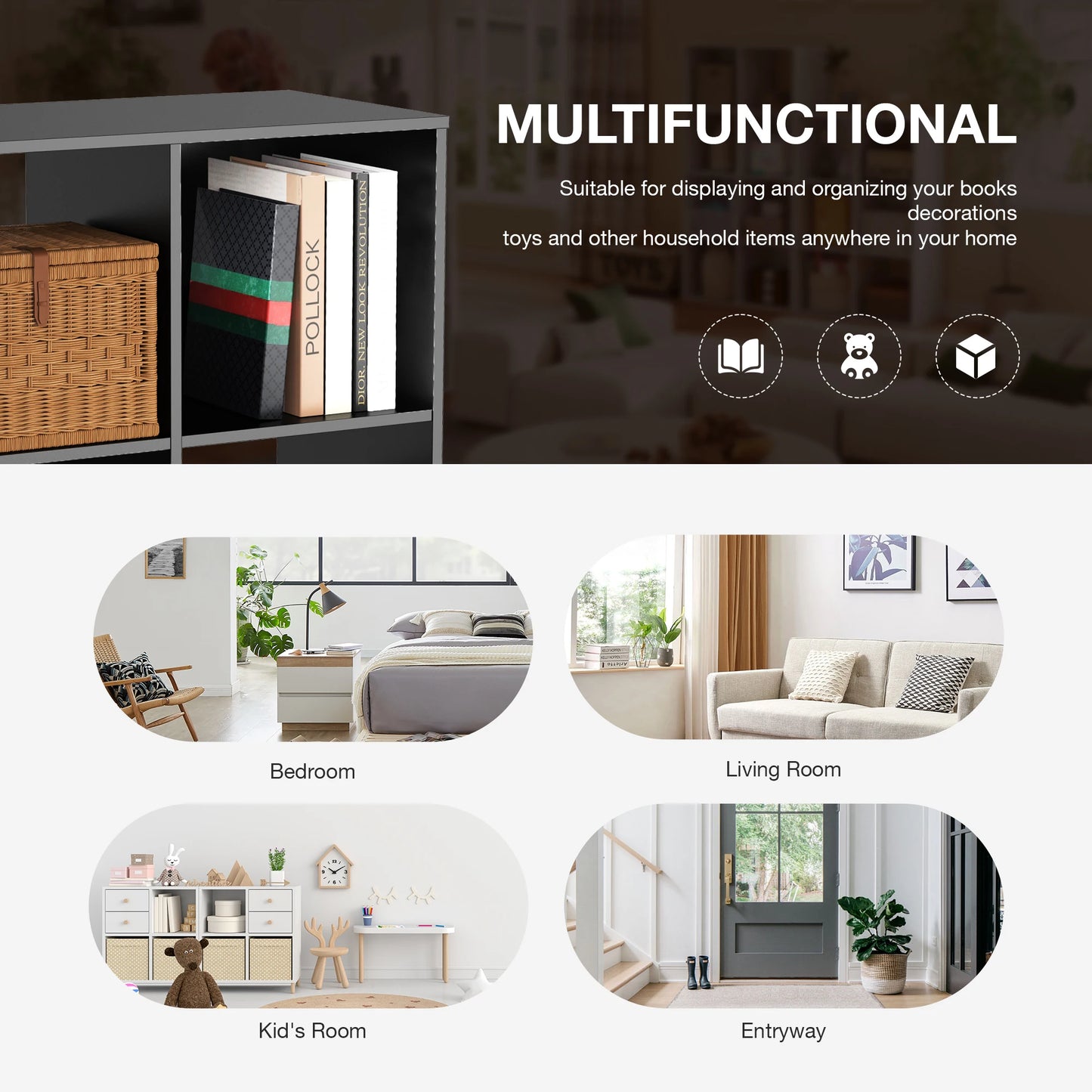 JHK 9 Cube Storage Organizer Wooden Bookshelf For Living Room