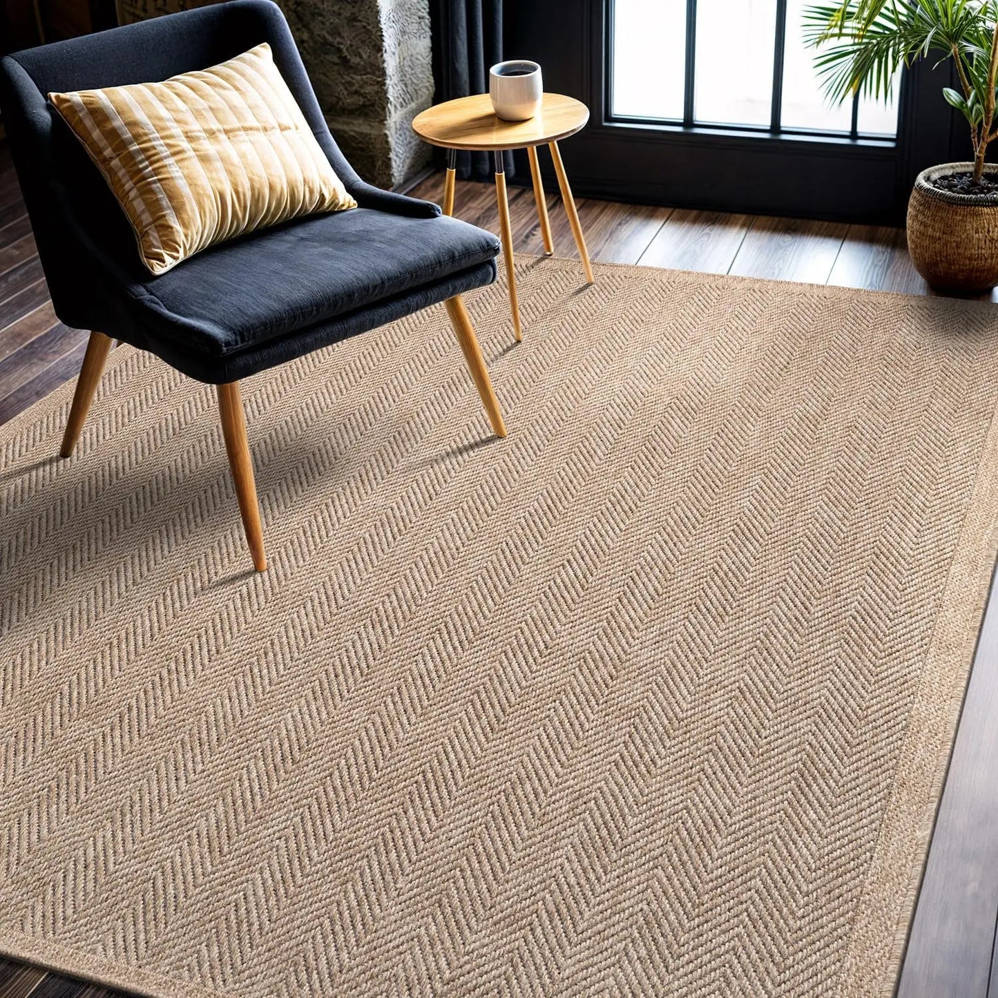 Natural Fiber Herringbone Seagrass Area Rug For Indoor Outdoor Use