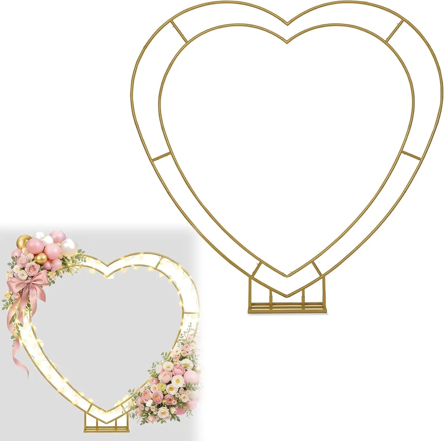Metal Double Heart Arch Stand For Proposal And Heart Shaped Balloon Arch Frame