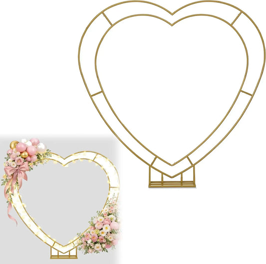 Metal Double Heart Arch Stand For Proposal And Heart Shaped Balloon Arch Frame