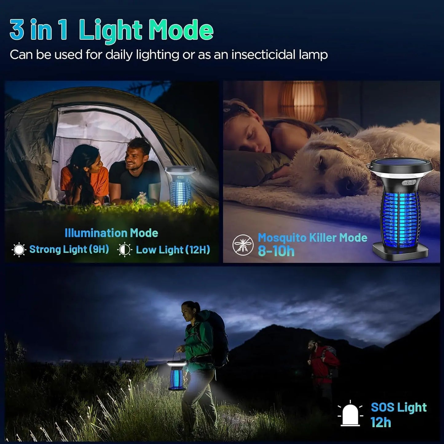 Solar Bug Zapper Outdoor Mosquito Zapper With Panel Sensor Night