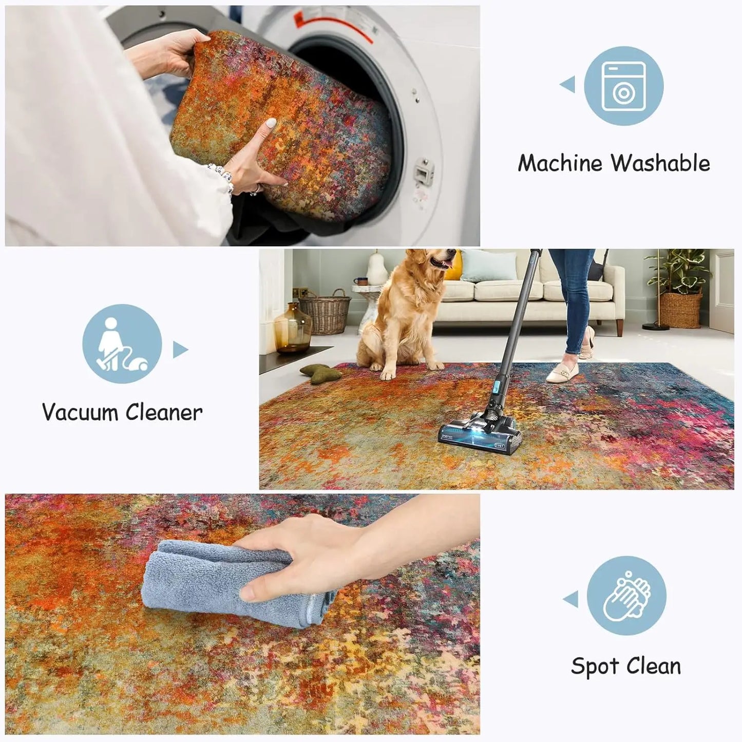 Modern Abstract Washable Area Rug Non Slip Low Pile Stain Resistant