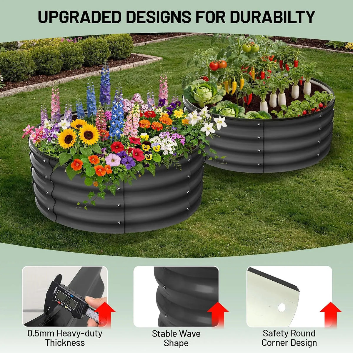 Tacleekii Galvanized Metal Round Raised Garden Planter
