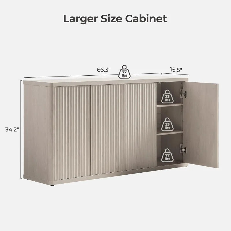 Buffet Cabinet With Storage 4-Door Fluted Credenza