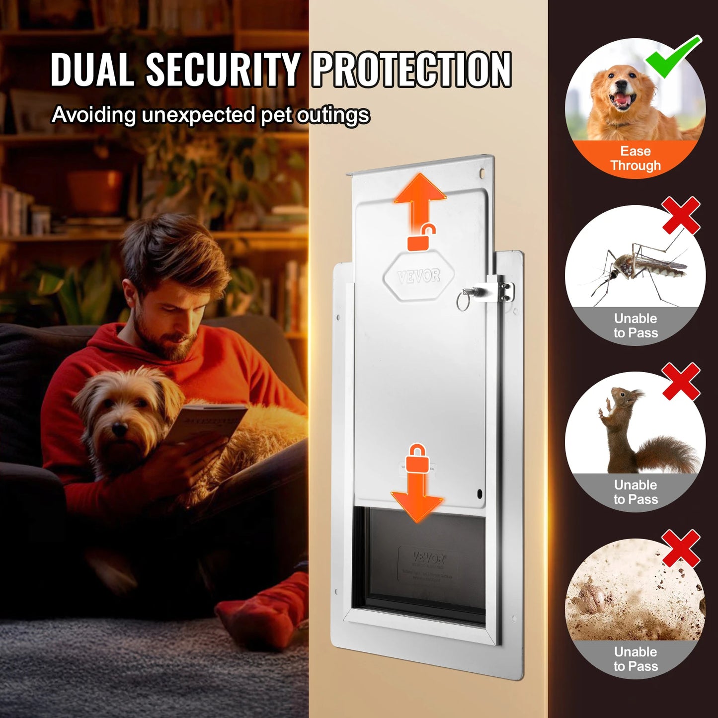 Pet Door Metal Frame With Lock Three Flap Weatherproof