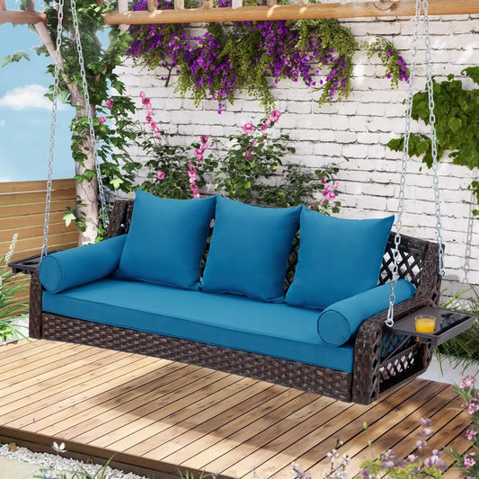 Outdoor 3 Seat Porch Swing with Cup Holders and Cushions