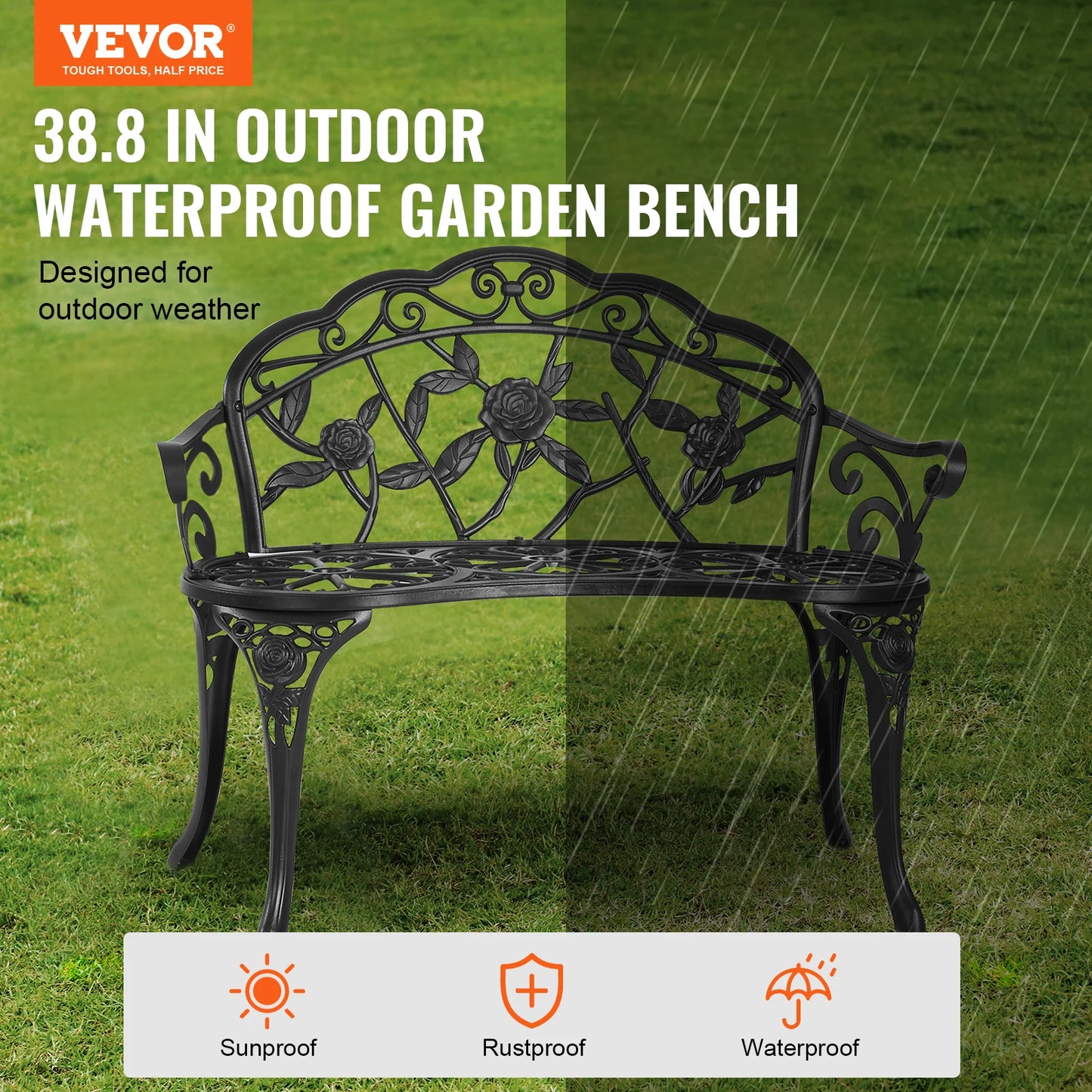 SucceBuy Outdoor Wooden Metal Garden Bench Park Patio Seating