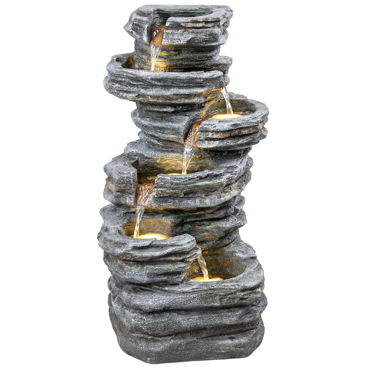 Outsunny Outdoor Six Tier Rock Waterfall Fountain for Garden Relaxation