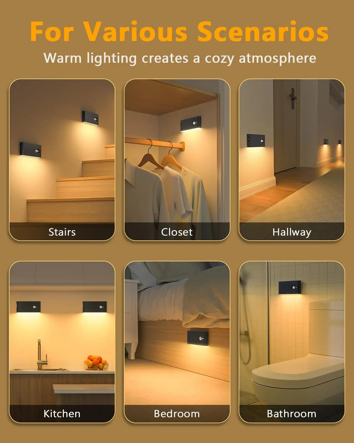 Willed Motion Sensor Wireless Stair Lights Battery Rechargeable Night Lights