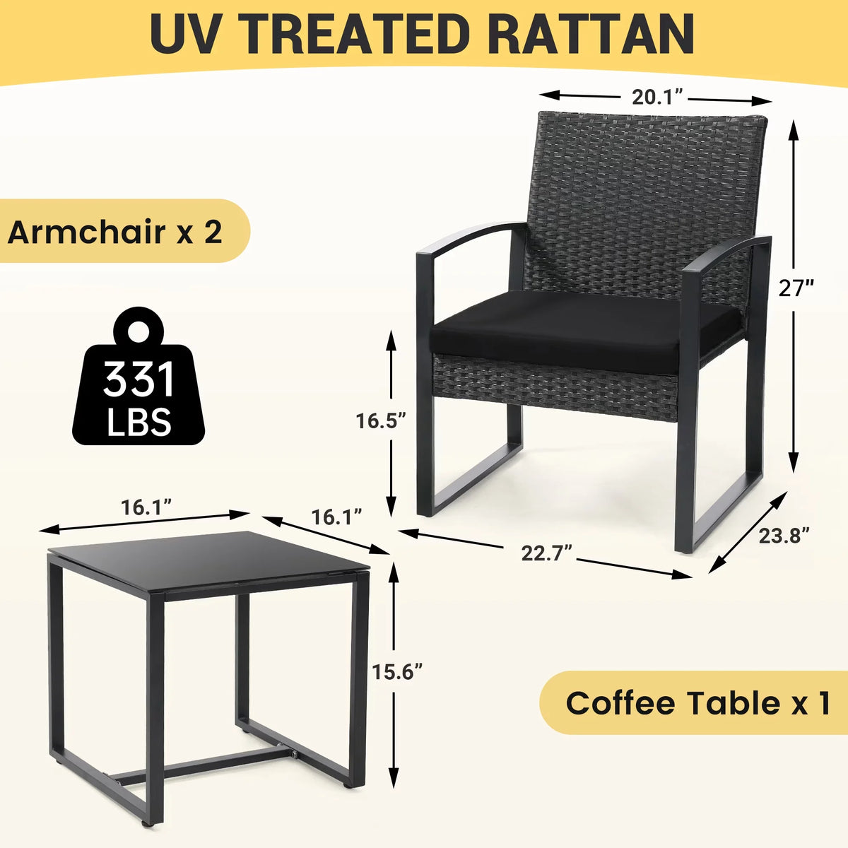 Tuarex Outdoor Wicker Patio Bistro Set With Coffee Table