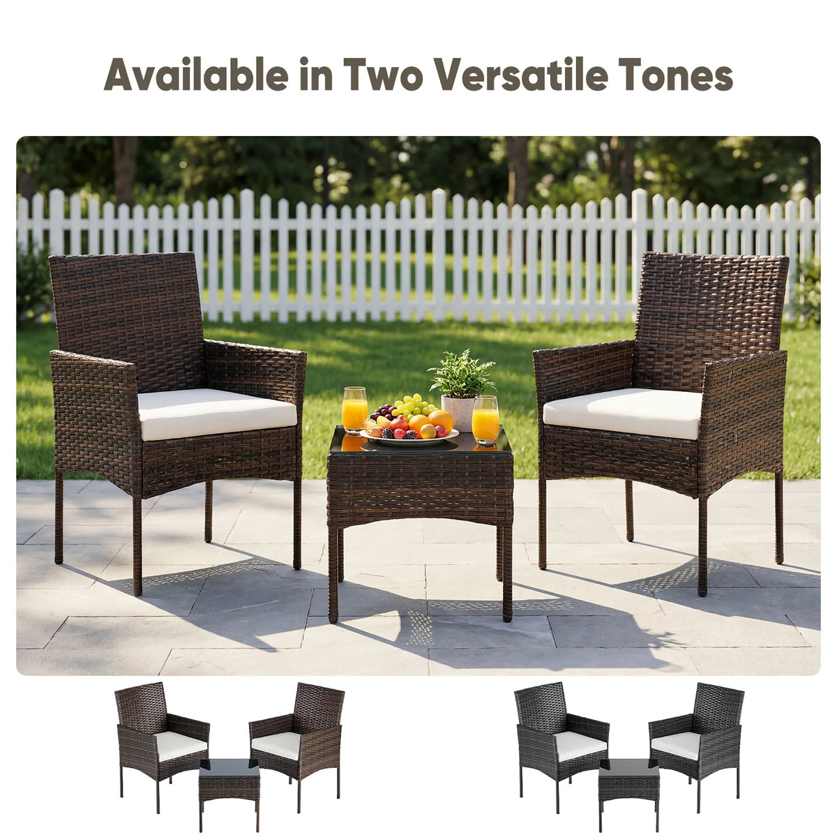 JHK Three Piece Outdoor Wicker Patio Bistro Set With Cushions