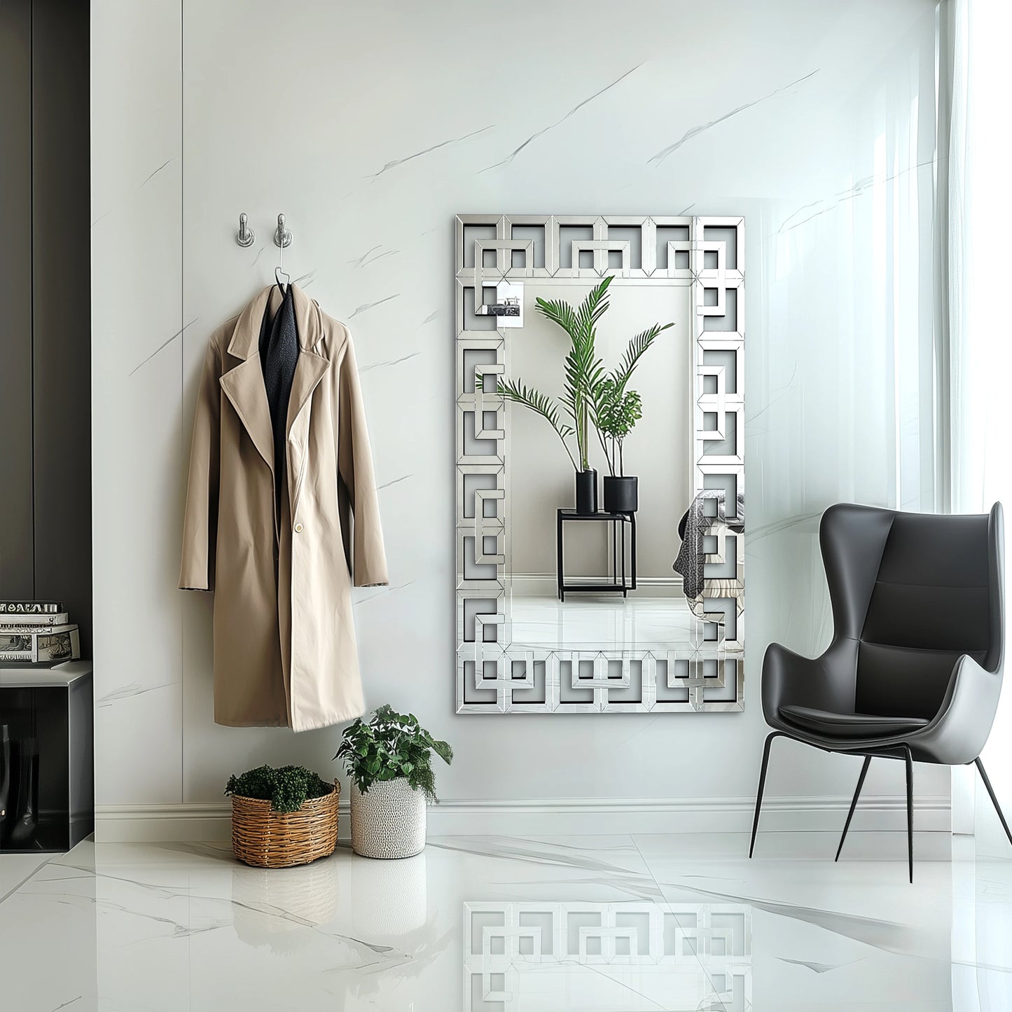 Venetian Style Rectangular Wall Mirror With Beveled Edge
