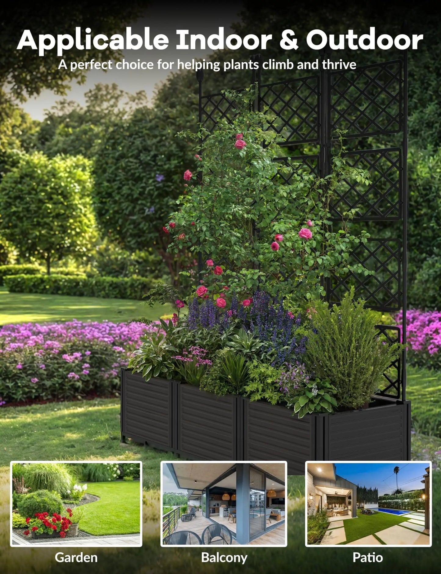 HiMISS Planter Box With Trellis Garden Bed For Climbing Plants