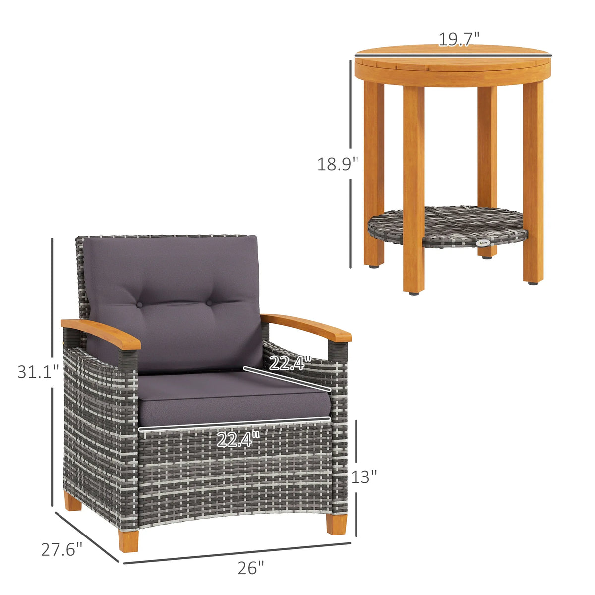 Outsunny Rattan Wicker Patio Bistro Set With Cushions
