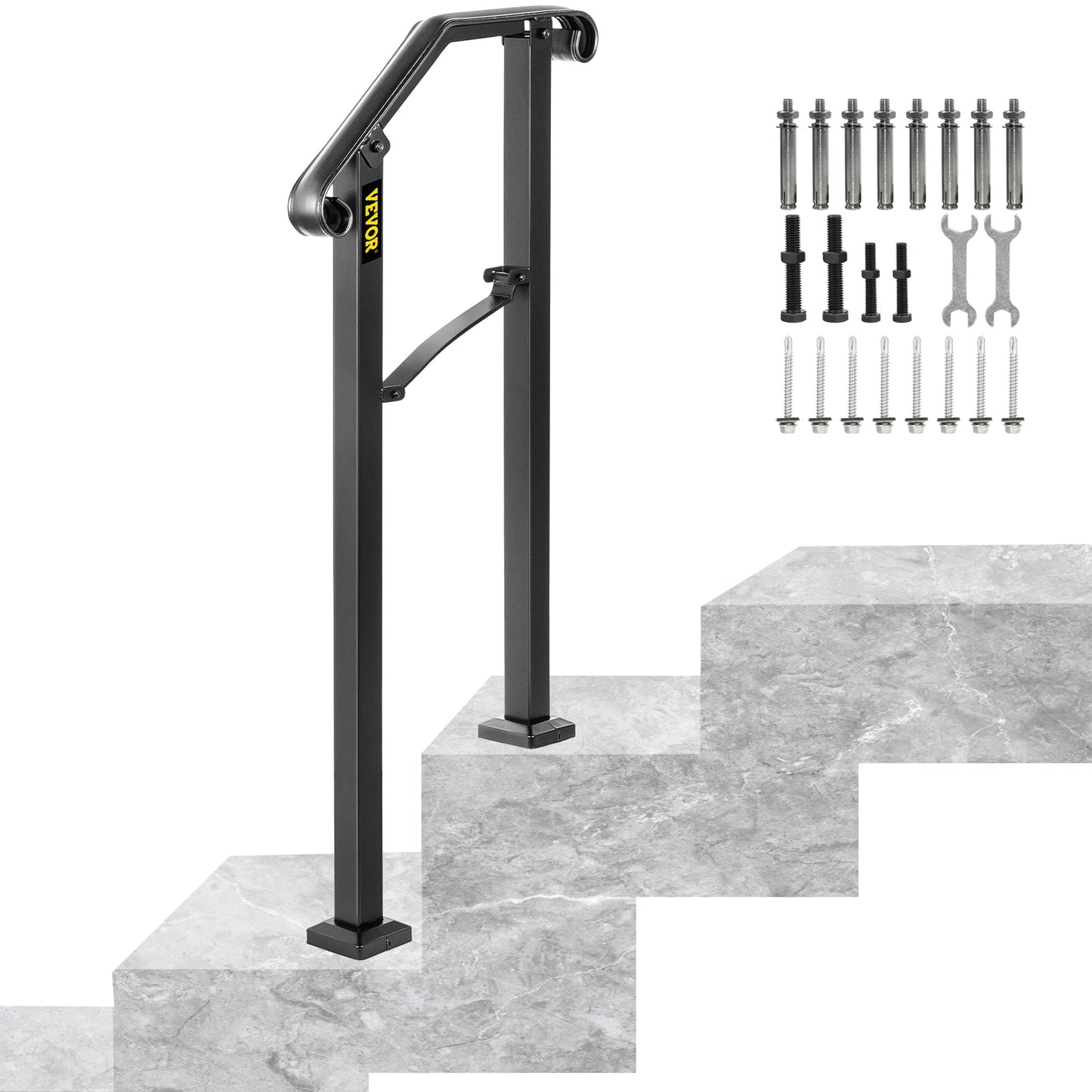 Arch Iron Handrail For Outdoor Stairs With Installation Kit