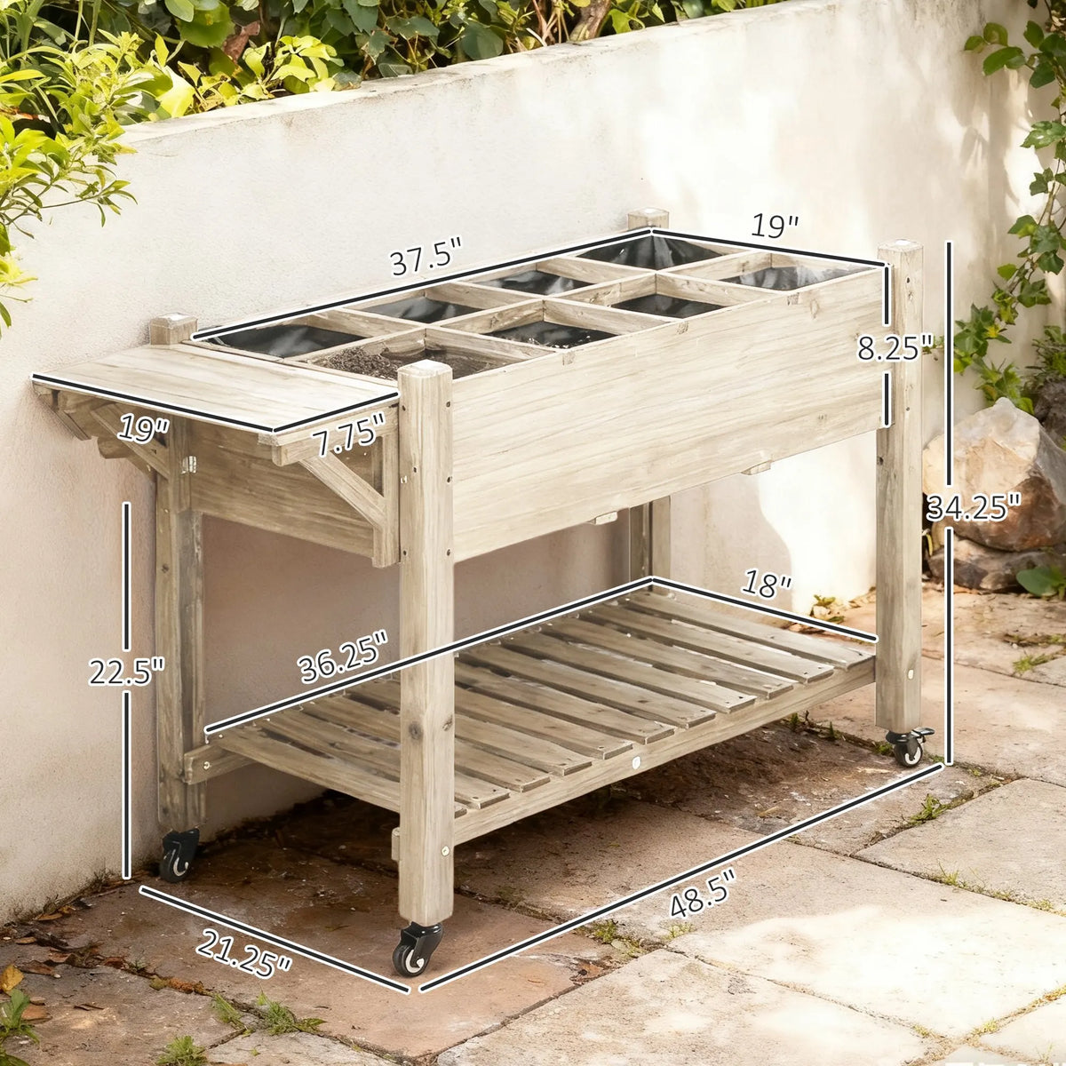 Outsunny 8 Grid Rolling Garden Planter With Integrated Storage Shelf