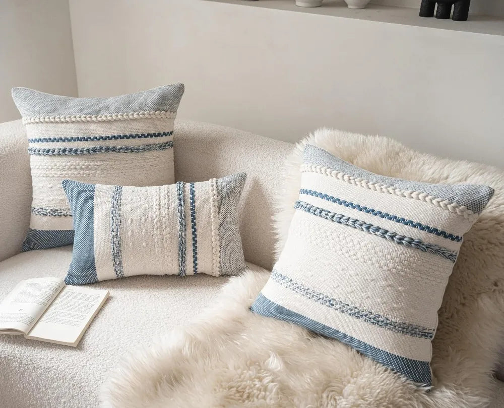 Boho Throw Pillow Covers Set Of 2, Textured Cushion Covers For Farmhouse Decor