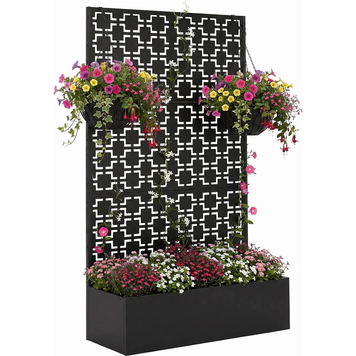 HiMISS Metal Raised Planter Box With Trellis Outdoor Garden