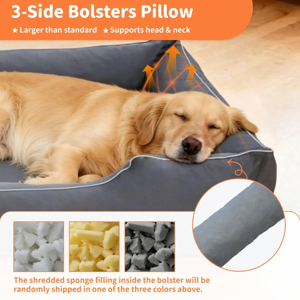 BORWART Orthopedic Dog Bed With Removable Cover And Bolster Sides