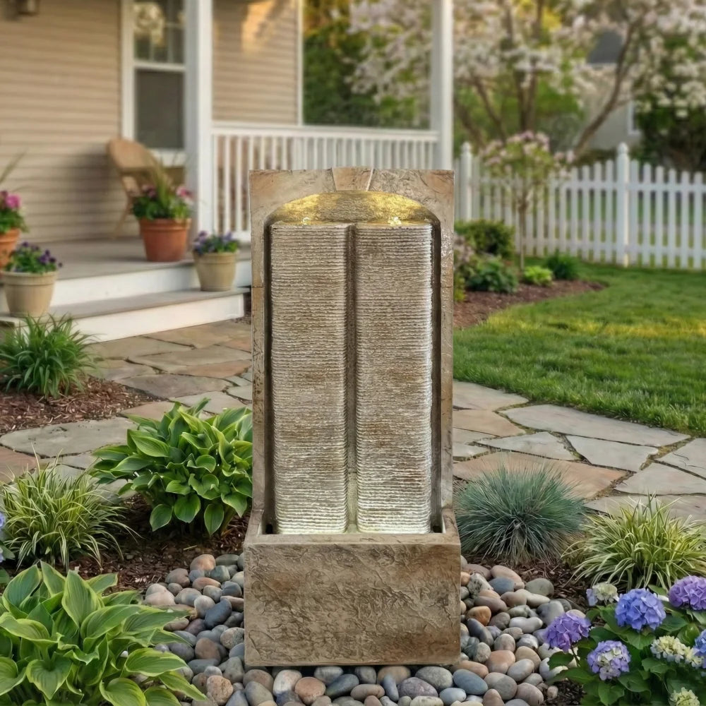 Outdoor Cascading Waterfall Fountain With LED Lights