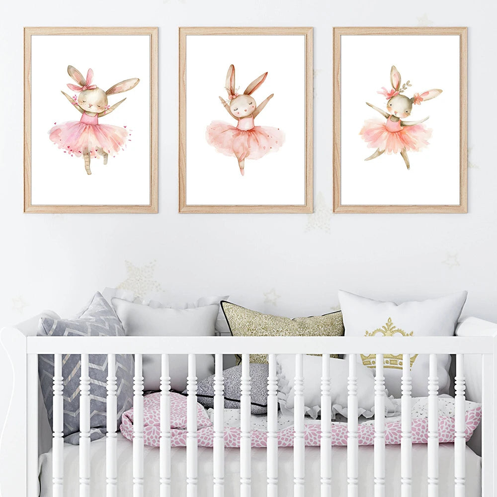 Ballerina Bunny Canvas Posters Woodland Animal Wall Art Nursery Decor