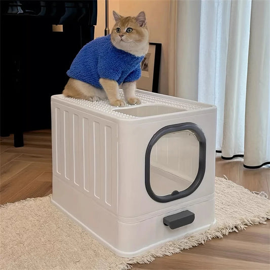 Fully Enclosed Cat Litter Box With Pull Drawer And Scoop