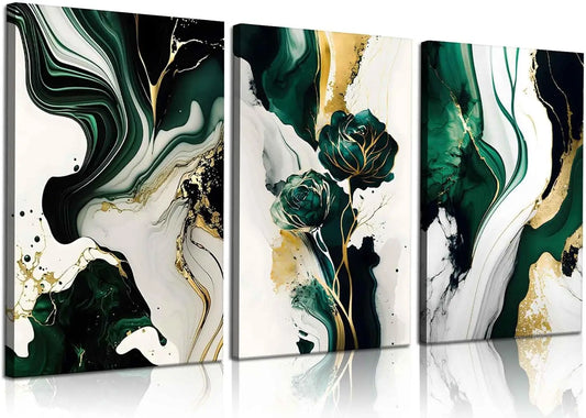 3-Piece Abstract Canvas Wall Art With Gold Accents