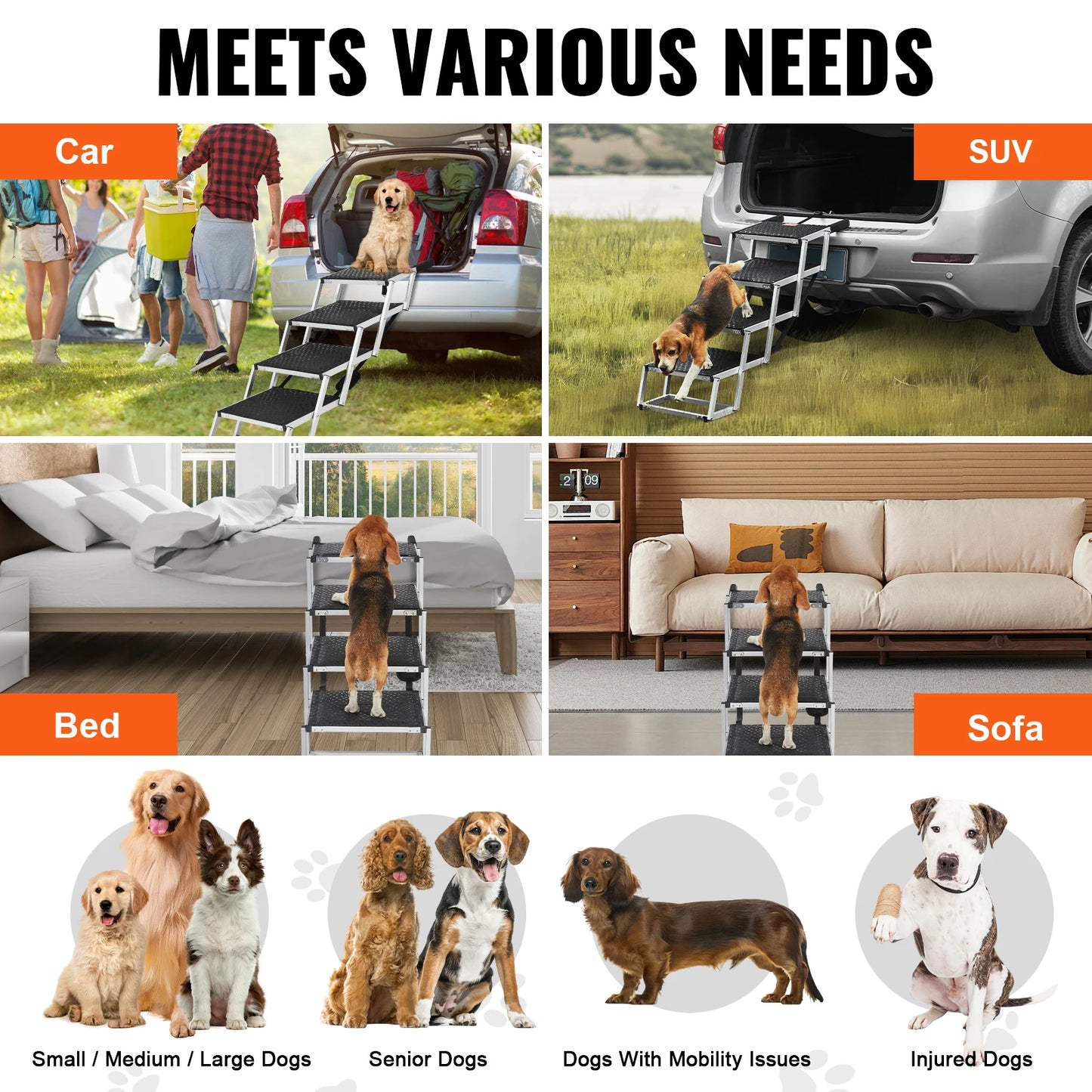 SucceBuy Folding Dog Car Steps Aluminum Portable Pet Stair