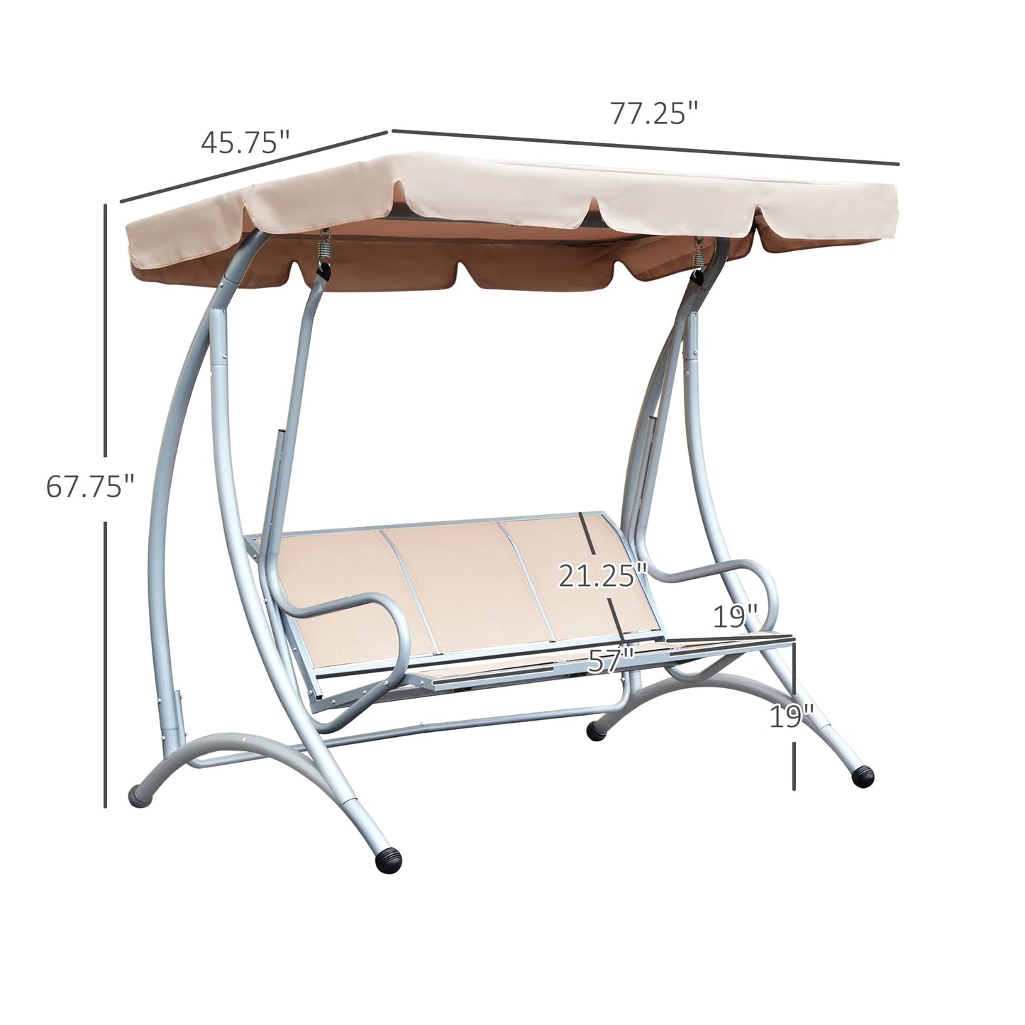 Three-Seat Outdoor Porch Swing Chair Glider With Adjustable Canopy