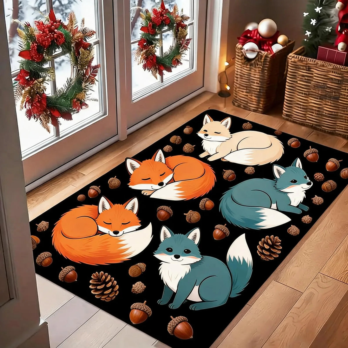 Autumn Pumpkin Leaf Doormat Non Slip Entrance Floor Rug