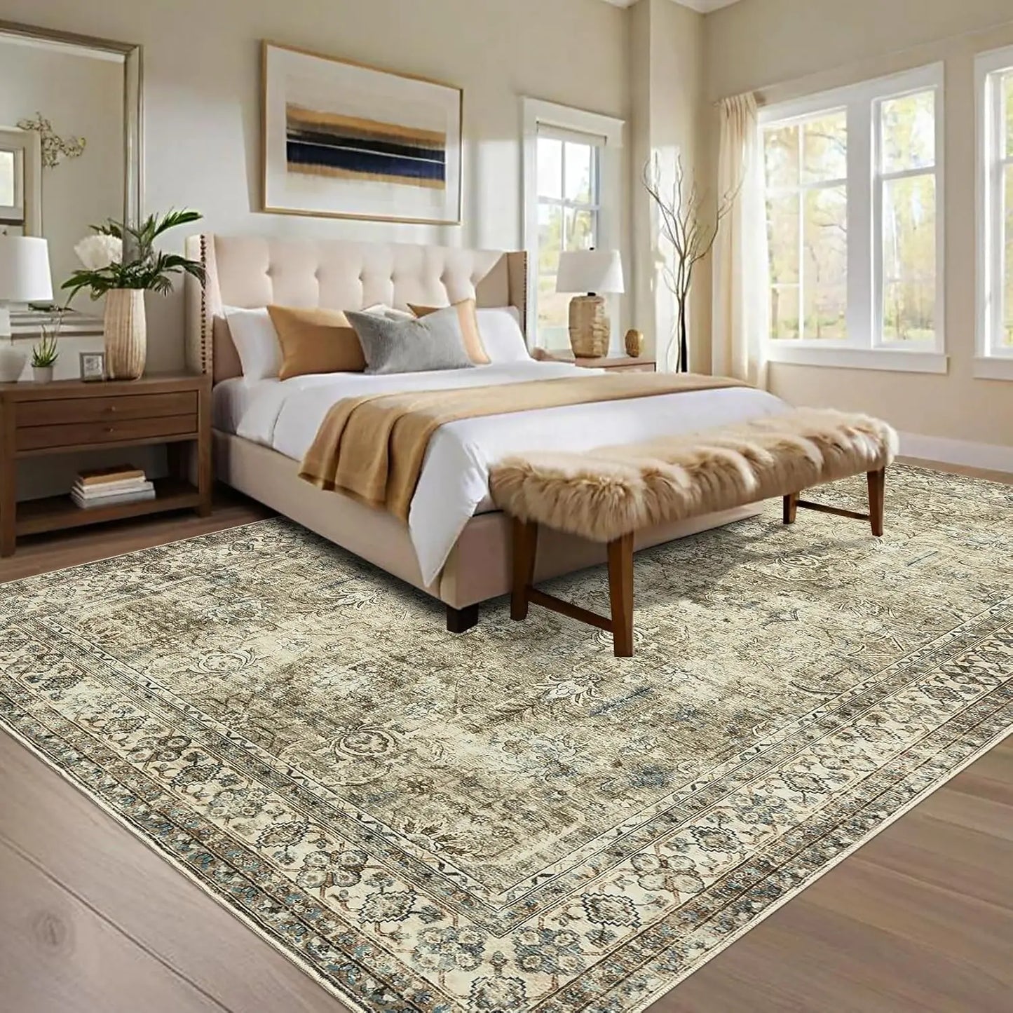 HiMISS Floral Area Rugs For Living Room Machine Washable Polyester