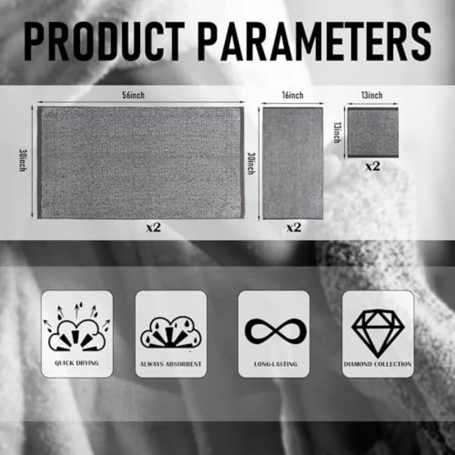 Bathroom Diamond Jacquard 6 Piece Bath Towel Set Premium