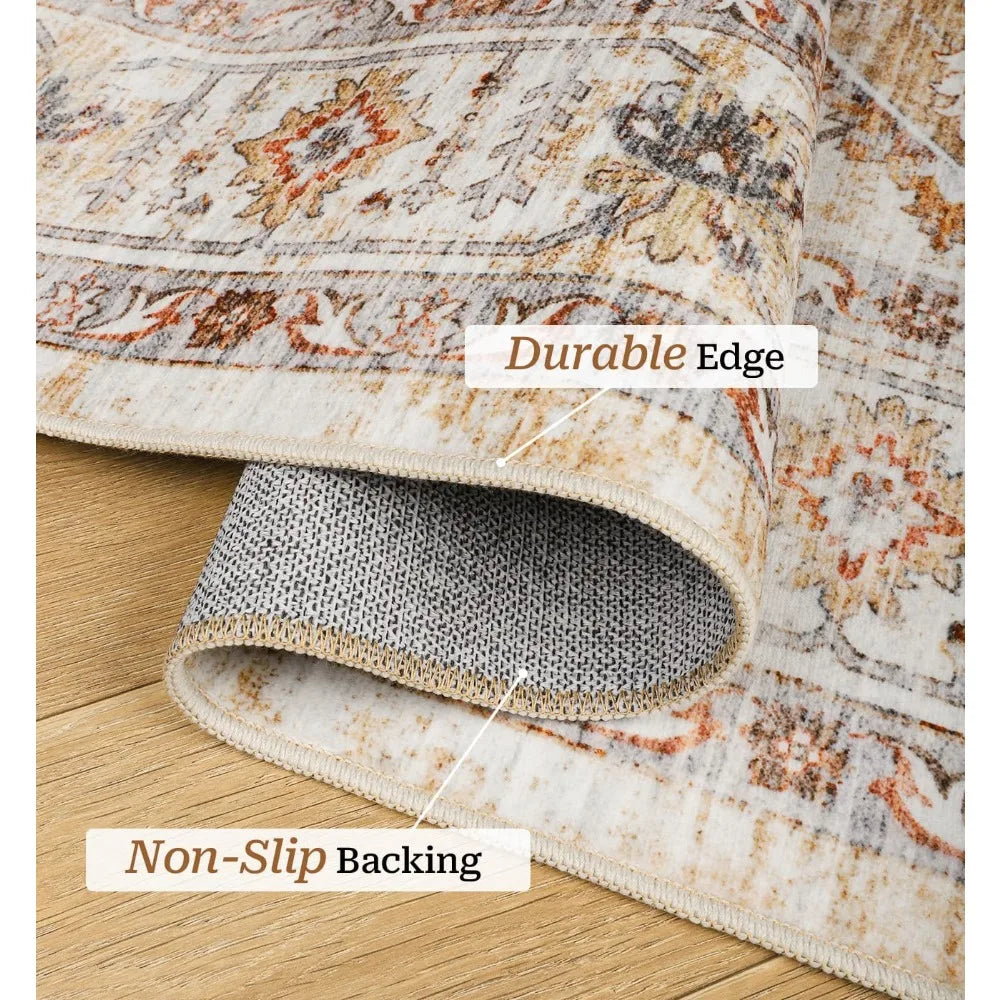 Washable Kilim Area Rug Soft Anti Slip Backing Indoor Use