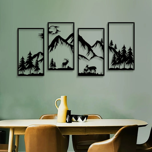 Abstract Mountain Wall Art Set, Rural Decor, Unframed 4-Piece