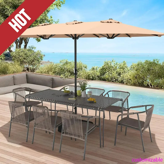 Patio Umbrella With Base Included Double Sided Rectangle Crank Handle