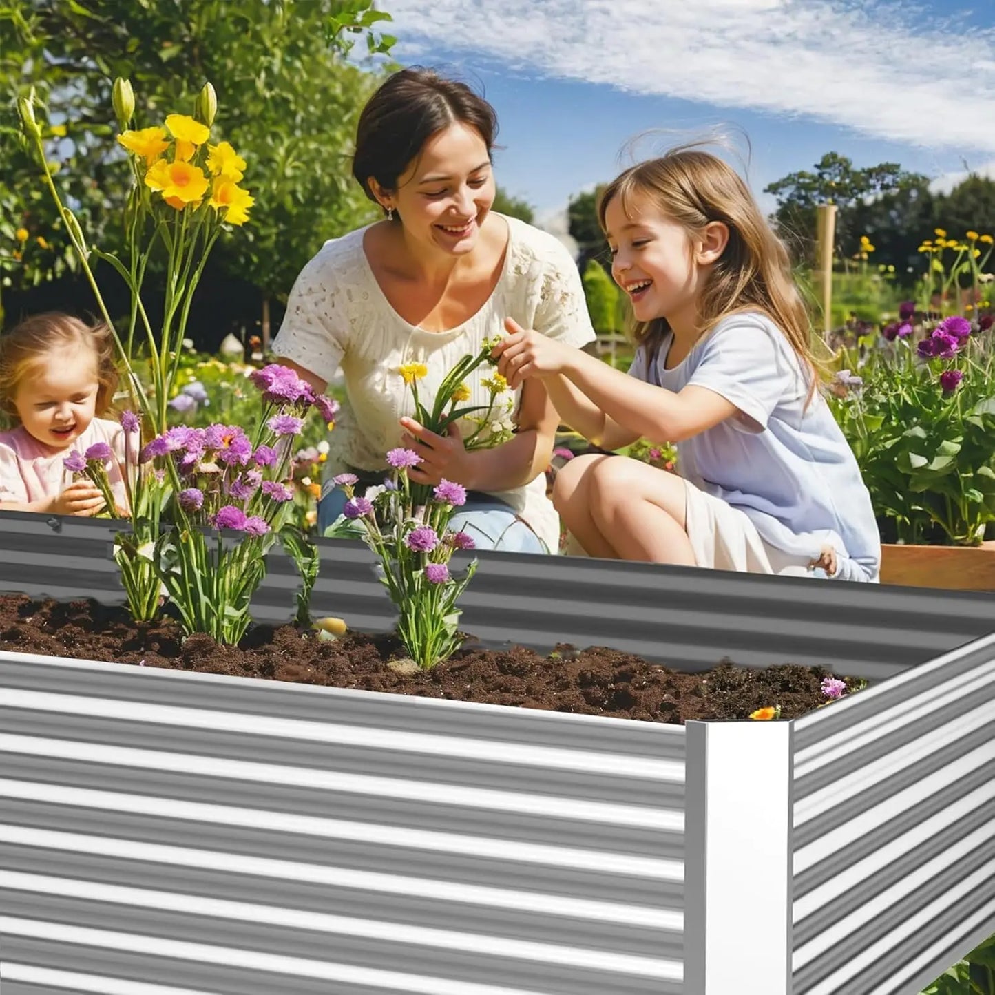 3-Piece Galvanized Raised Garden Bed For Vegetables And Flowers
