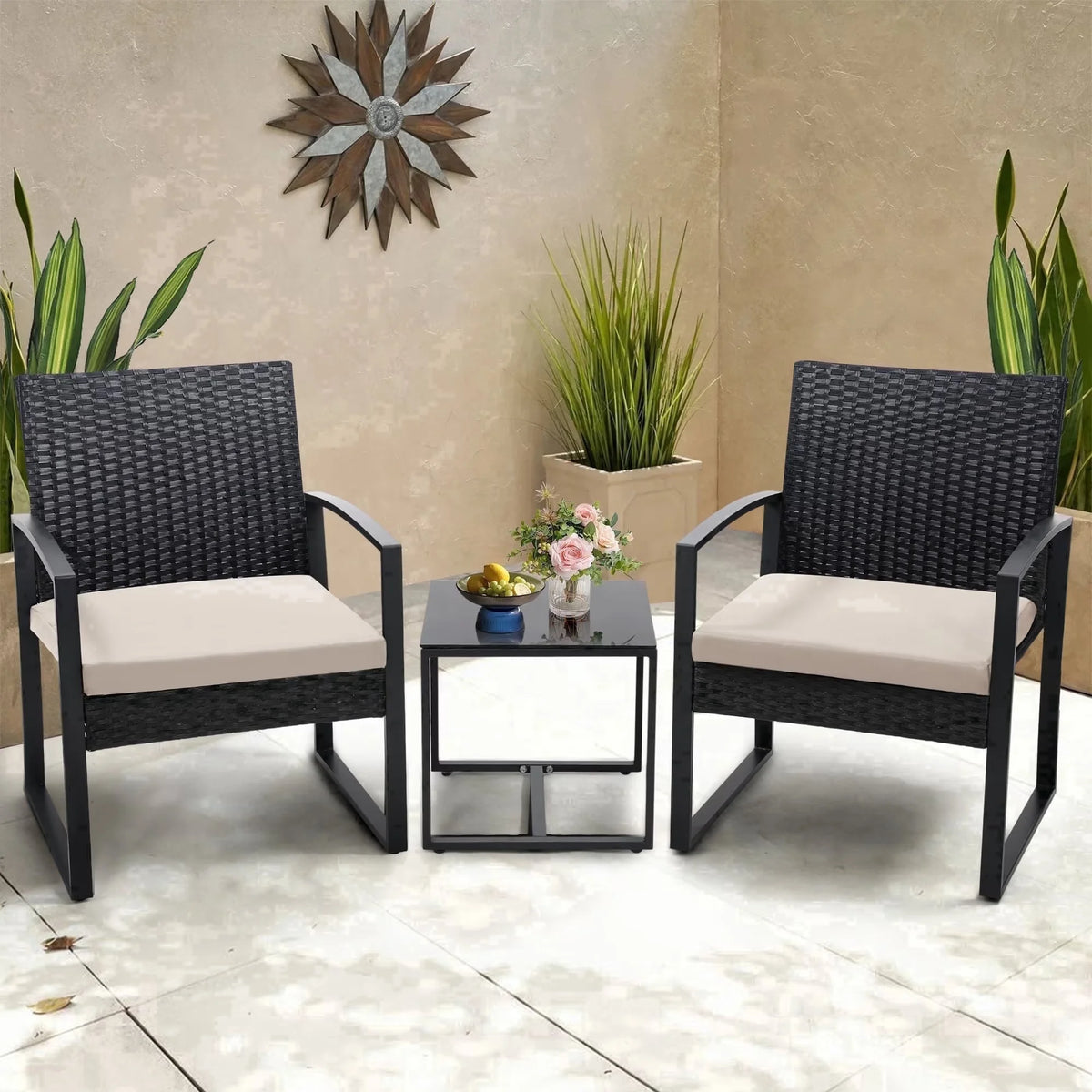 Tuarex Outdoor Wicker Patio Bistro Set With Coffee Table