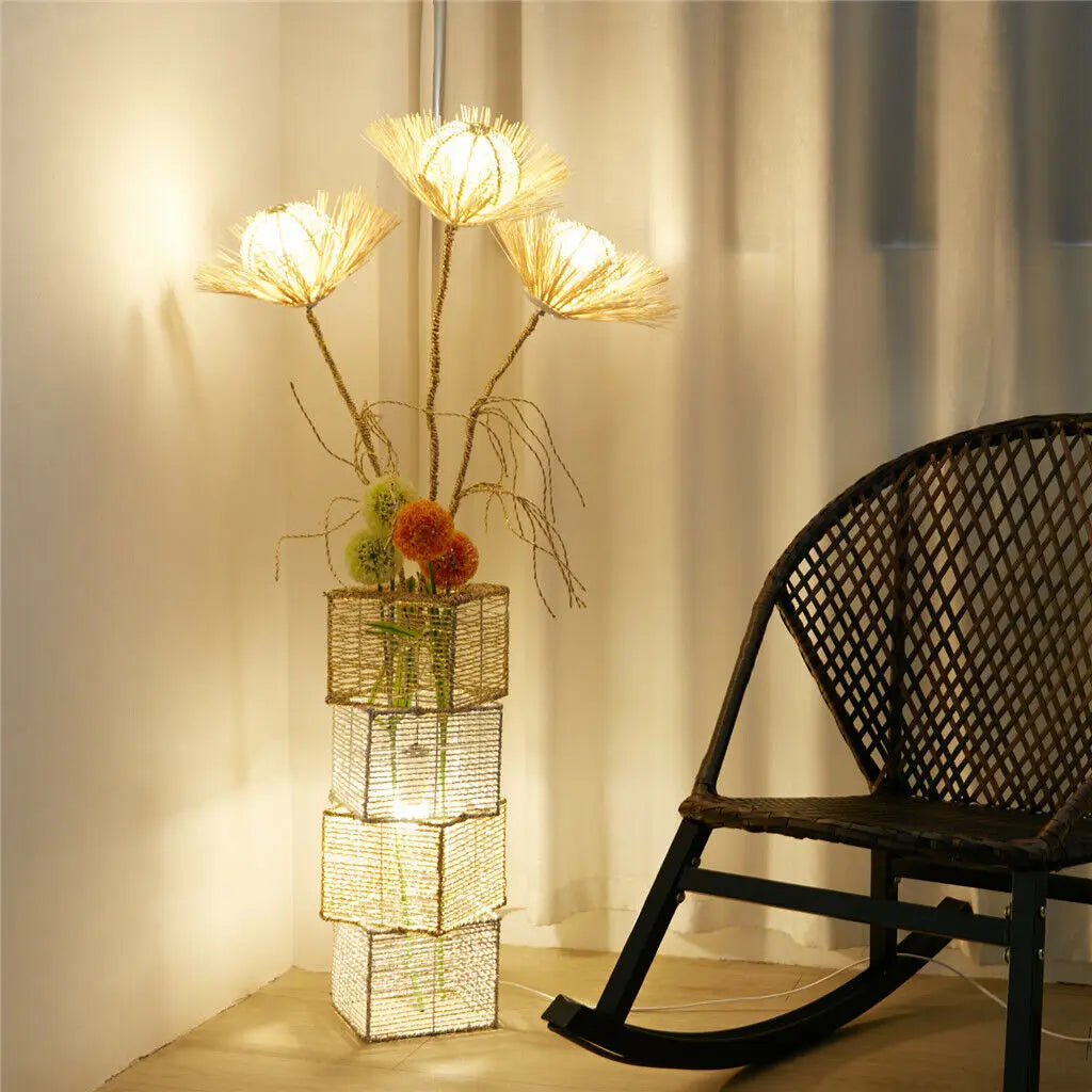 Modern Rattan Floor Lamp With Dimmable LED Night Light