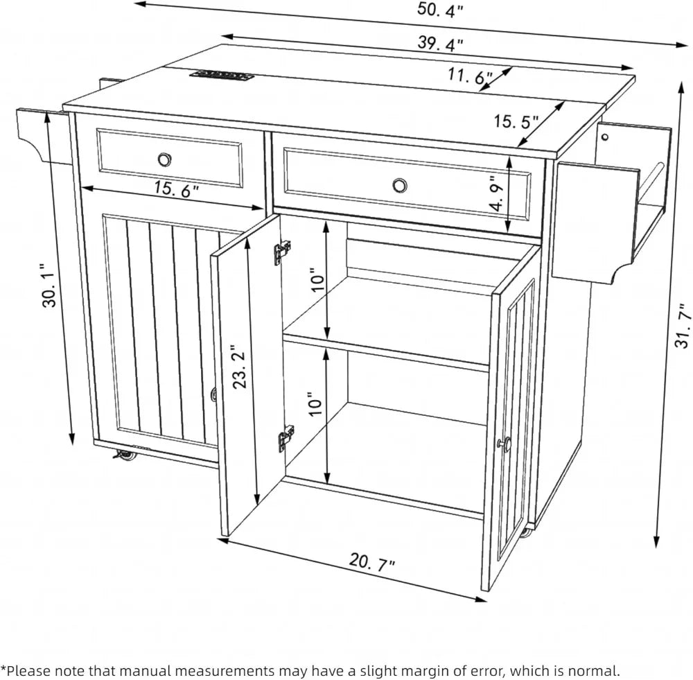 Kitchen Island Cart With Power Outlet And Drop Leaf