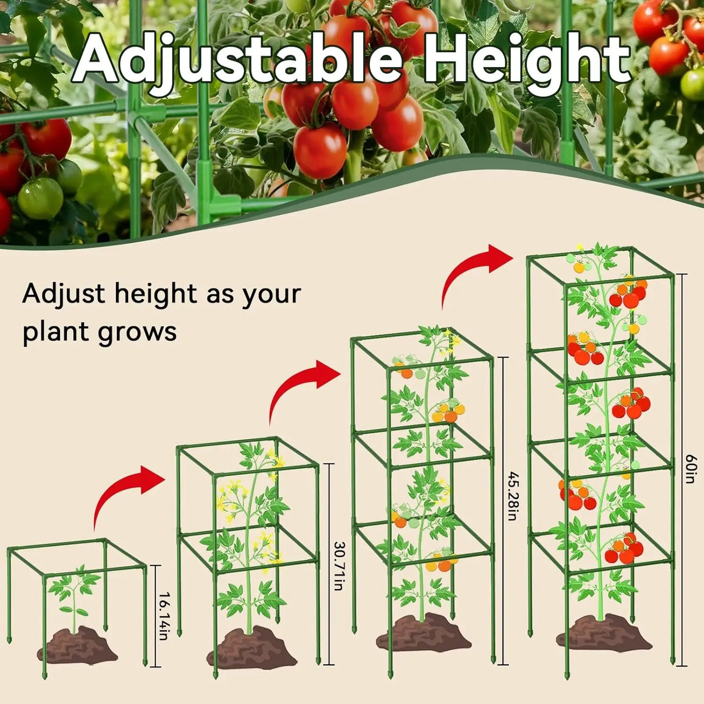 Tomato Cage Set 4 Pack Heavy Duty Adjustable Plant Supports