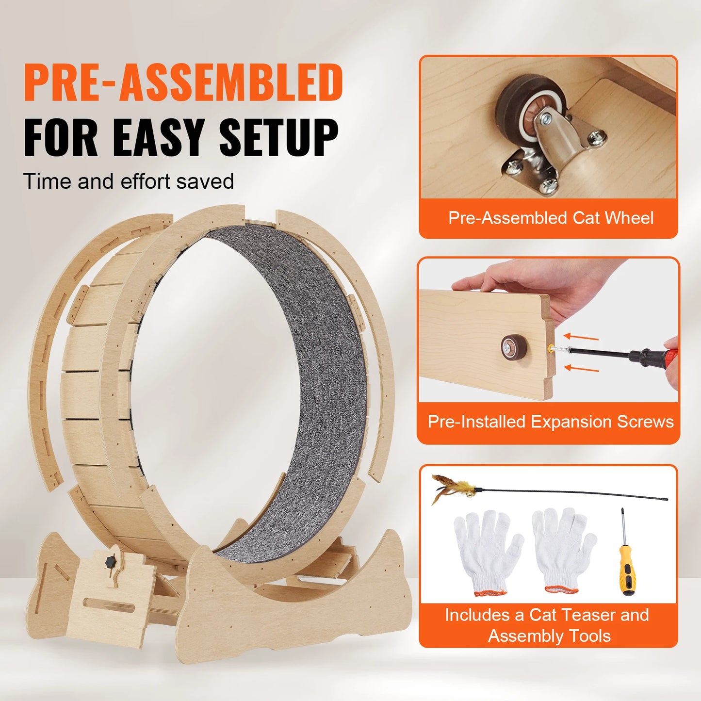 SucceBuy Wooden Cat Exercise Wheel Treadmill For Indoor Cats