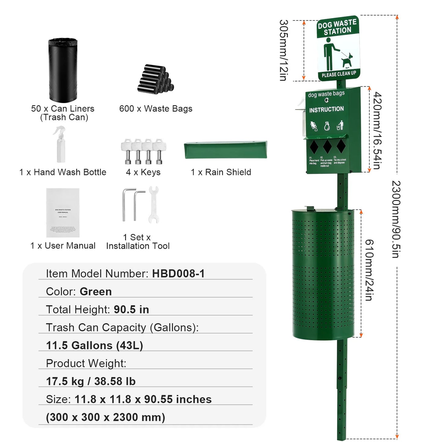 Dog Waste Station With Hand Wash Bottle For Outdoor Use