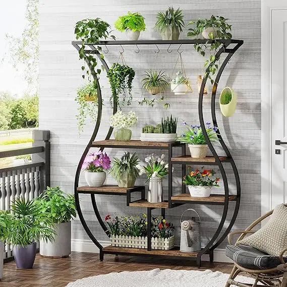 RBXC Vase-Shaped Ladder Plant Stand With 10 Durable Hooks