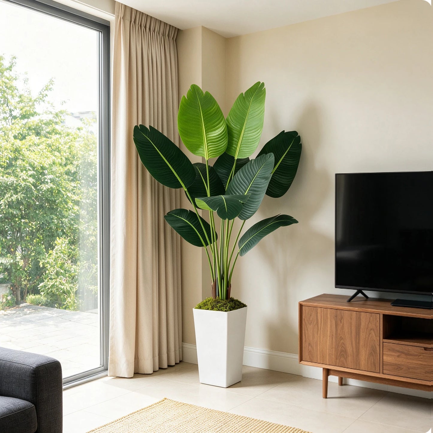 Olitree Bird Of Paradise Artificial Plant Floor Tree White Planter