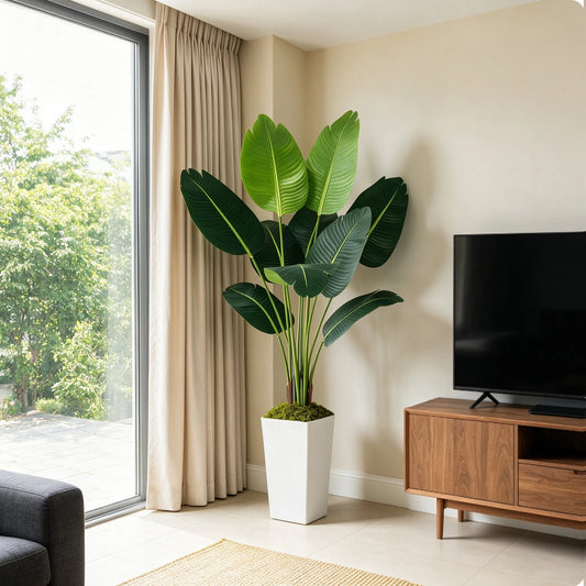 Olitree Bird Of Paradise Artificial Plant Floor Tree White Planter