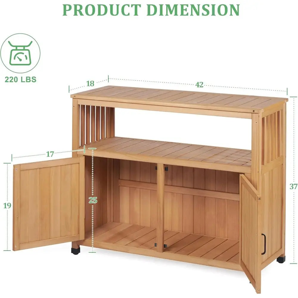 Outdoor Potting Bench With Storage Cabinet And Metal Top