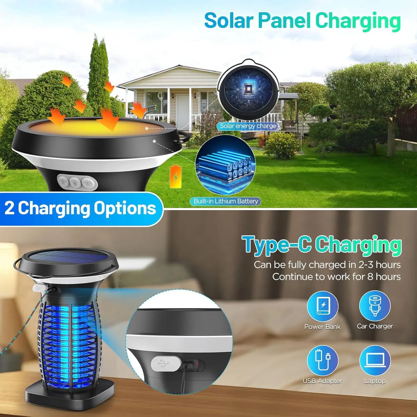 Solar Bug Zapper Outdoor Mosquito Zapper With Panel Sensor Night